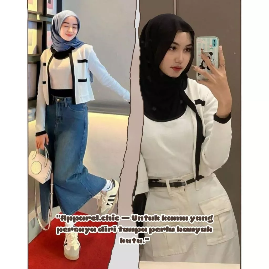 Gambar 7 Setelan Wanita Elegan 4in1 Cardigan + Celana + Belt + Hijab Outfit Kerja Kuliah OOTD Kekinian Classy AR52
