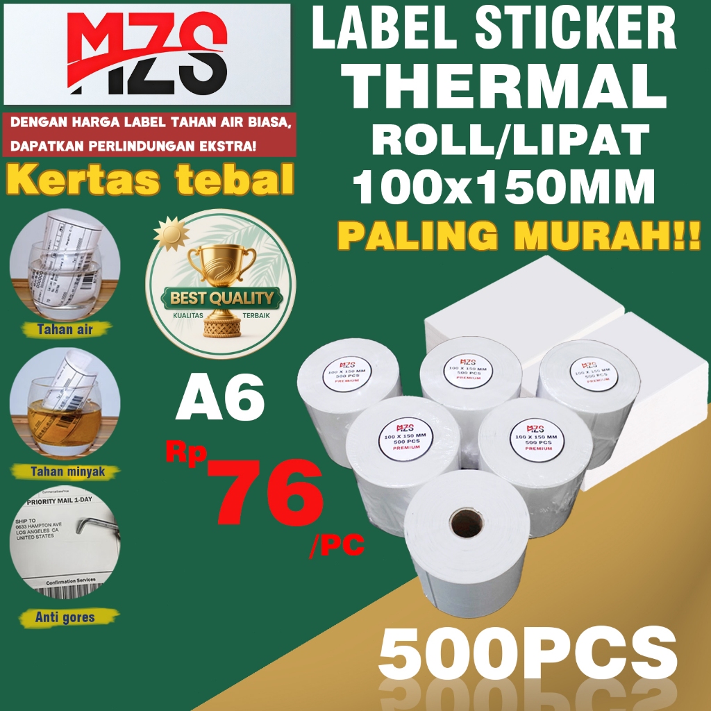 Jual Kertas Label Sticker Thermal 100x150 mm A6 Kertas tebal Paper Isi ...