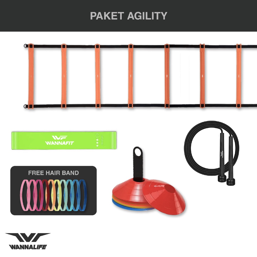 WANNALIFE Paket Agility | Speed Ladder Cone Mangkok Skipping Resistance Band | Alat Latihan Olahraga
