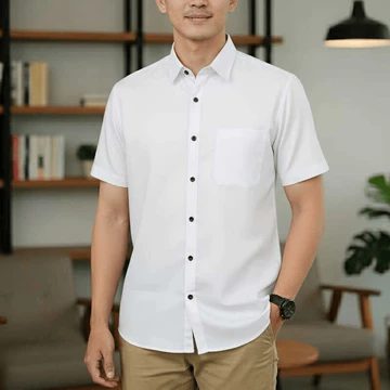 Hem Pria Lengan Pendek Oplain Baju Kemeja Dewasa Formal Polos Slimfit Katun Premium Distro
