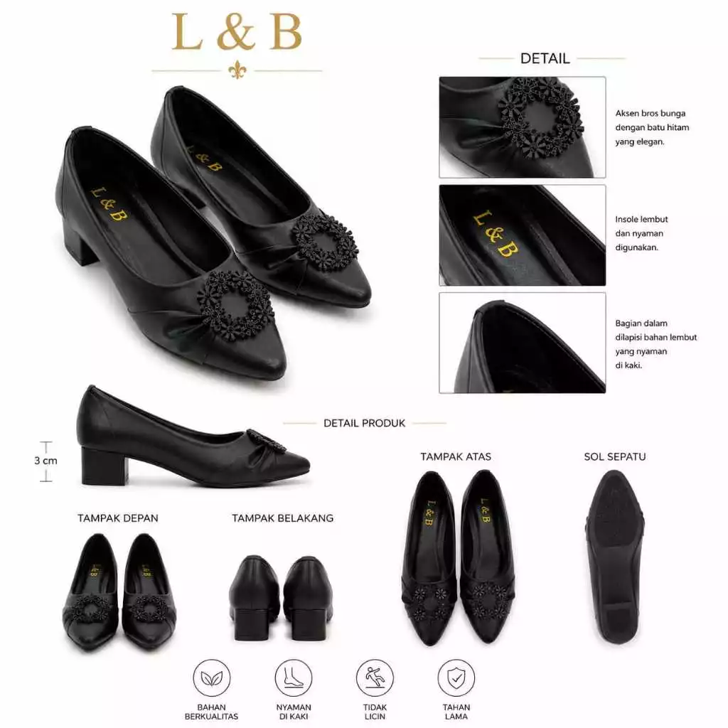 pantofel wanita hak 3cm PANTOFEL BUNGA casual formal nyaman dipakai dengan elegan