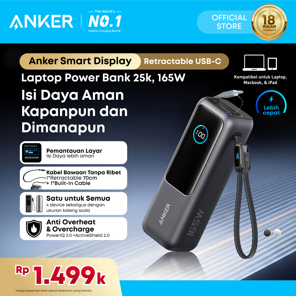 Jual Anker Laptop Power Bank Smart Digital Display Touch 25.000mAh ...