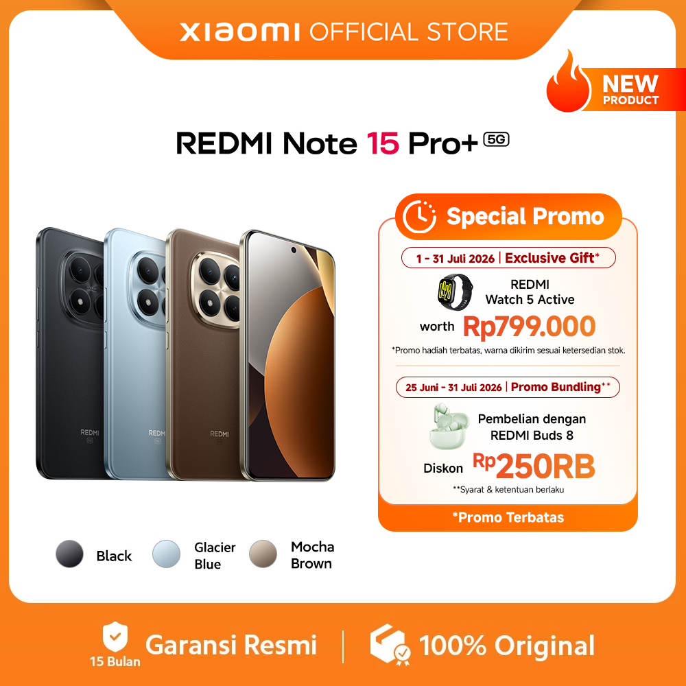 Xiaomi Redmi Note 15 Pro+ 5G (8/256 GB) (12/512 GB) | Baterai 6500mAh dengan HyperCharge 100W | Corning® Gorilla® Glass Victus® 2 | IP69K Ketahanan debu dan air | Kamera baru 200MP dengan kejernihan ultra | Layar AMOLED CrystalRes 6,83" 1.5K [Xiaomi Offic