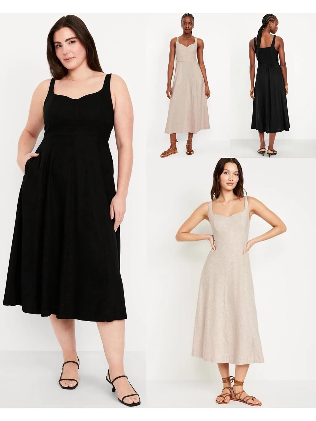 Midi Dress Wanita OLN Fit & Flare Sleeveless Linen-Blend Midi Dress - 2740