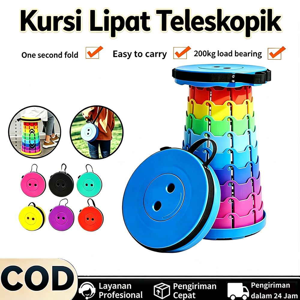 Kursi Lipat Teleskopik Portabel Beban 200KG Outdoor Indoor Multifungsi Camping Bangku Tinggi Dapat Disesuaikan Kuat Kokoh Pancing Camping Chair