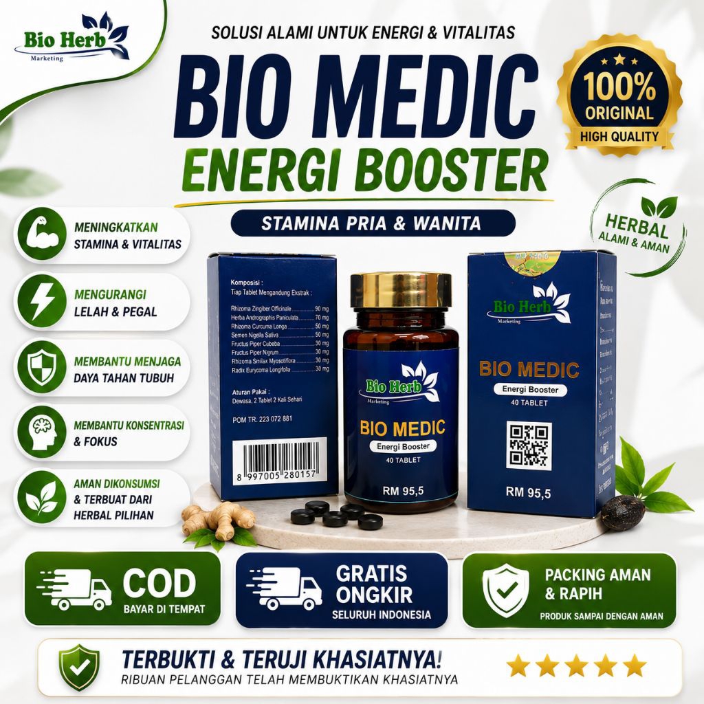 BIO MEDIC PIL HITAM AJAIB ORIGINAL 1 BOTOL ISI 40 TABLET OBAT STROKE | DIABETES | SAKIT PINGGANG | SENDI | SARAF | DARAH TINGGI | ASAM URAT | MIGRAIN | SINUSITIS | KEBAS DAN LAINNYA