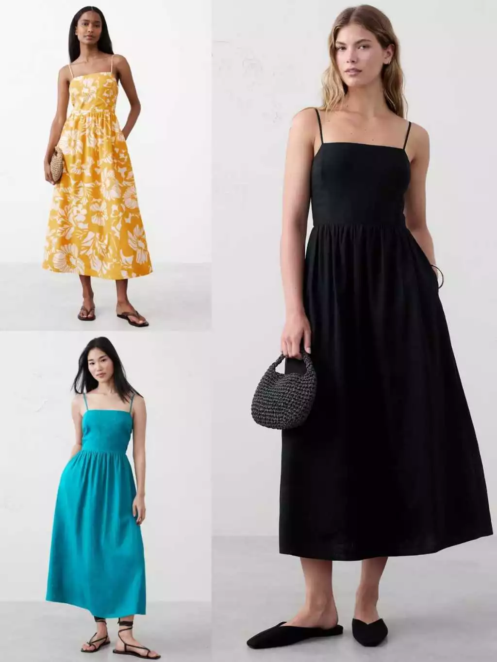 Midi Dress Wanita BR Linen-Blend Seamed-Bodice Midi Dress - 2755