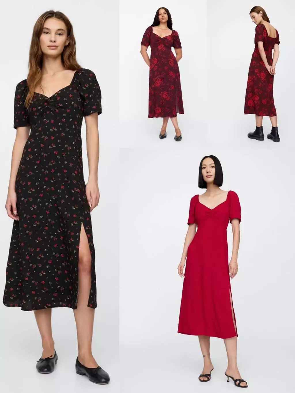 Dress Midi Wanita GP Puff Sleeve Sweetheart Midi Dress - 2753