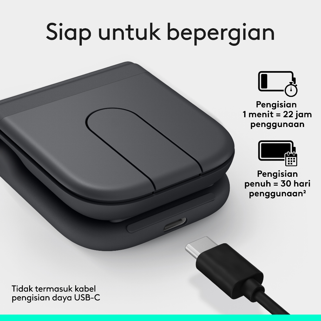 Logitech Mobi Fold, Mouse Perjalanan Ultra-Portabel, Kecil dan Ringan, Gulir Sentuh, Klik Tenang, 4K DPI, Bluetooth, untuk Windows PC, Mac, Chromebook (6)