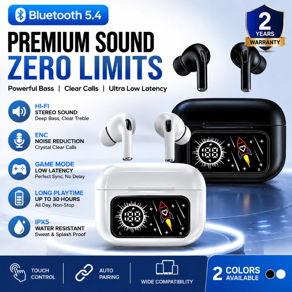 LIANGWE LENTIVEN TWS Earphone Headset Bluetooth V5.4 Smart Screen Active Noise Reduction ANC/ENC A99