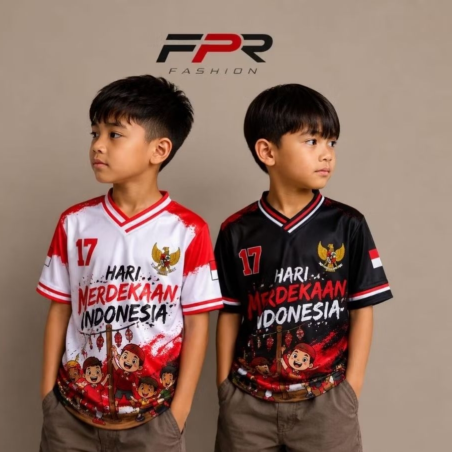 Kaos jersey anak unisex 17 agustus  usia 3-11 hari kemerdekaan Indonesia premium