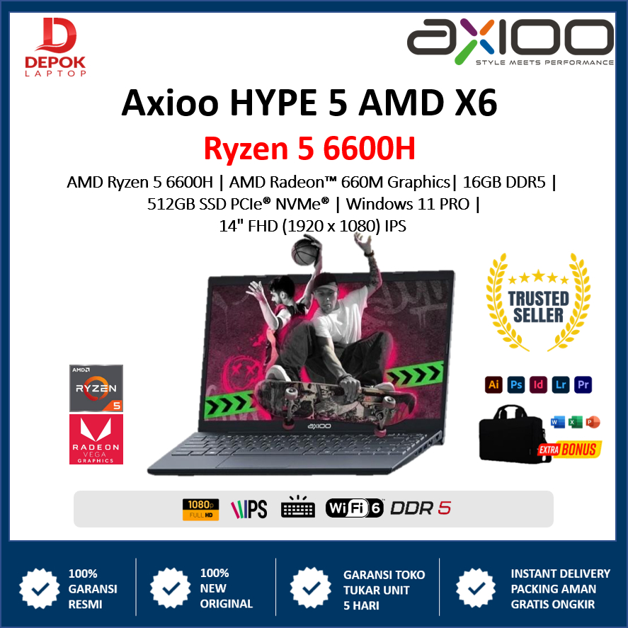 Jual LAPTOP Axioo Hype 5 AMD X6 RYZEN 5 6600H 16GB DDR5 512GB SSD