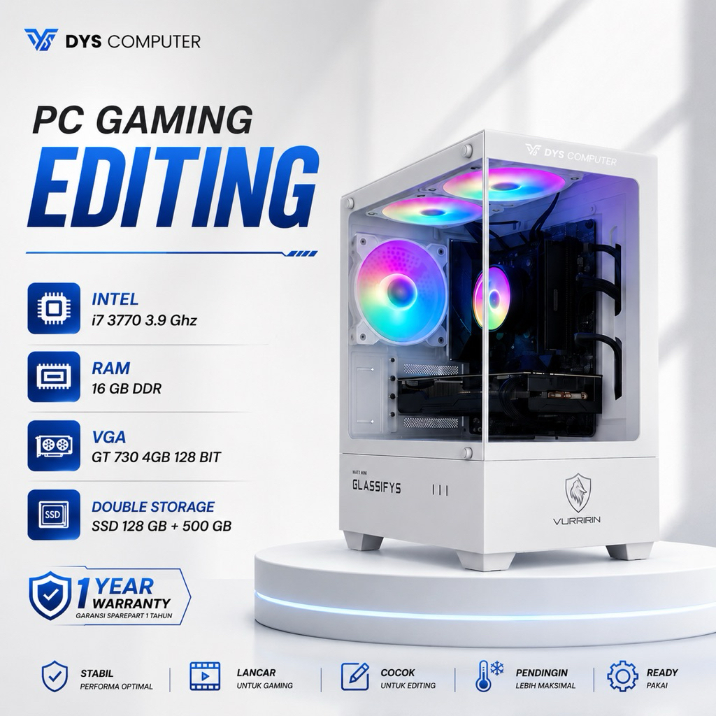 CPU I7 Gaming Desain Editing RAM 16GB / 500GB / SSD / Double Storage / VGA 4GB