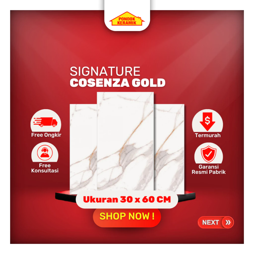 Keramik Dinding Signature 30x60 Cozenza Gold Motif Carara Glossy