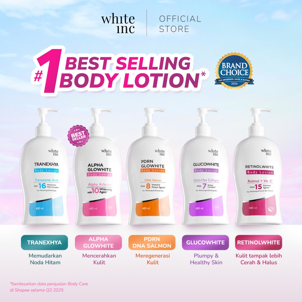 White Inc Body Lotion 400ml - Alpha Glowhite PDRN DNA Salmon Glucowhite TranexHya Retinolwhite Body Lotion untuk Perawatan Kulit Optimal dan Kelembutan Sehari-hari