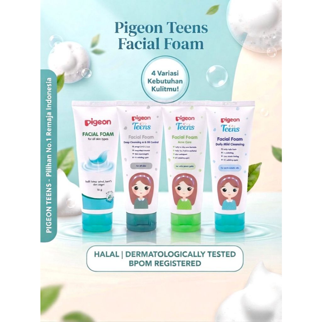 PIGEON TEENS Facial Foam Daily Mild Cleansing | All Skin Type | Sabun Muka Pembersih Wajah Remaja 100ml / 40ml