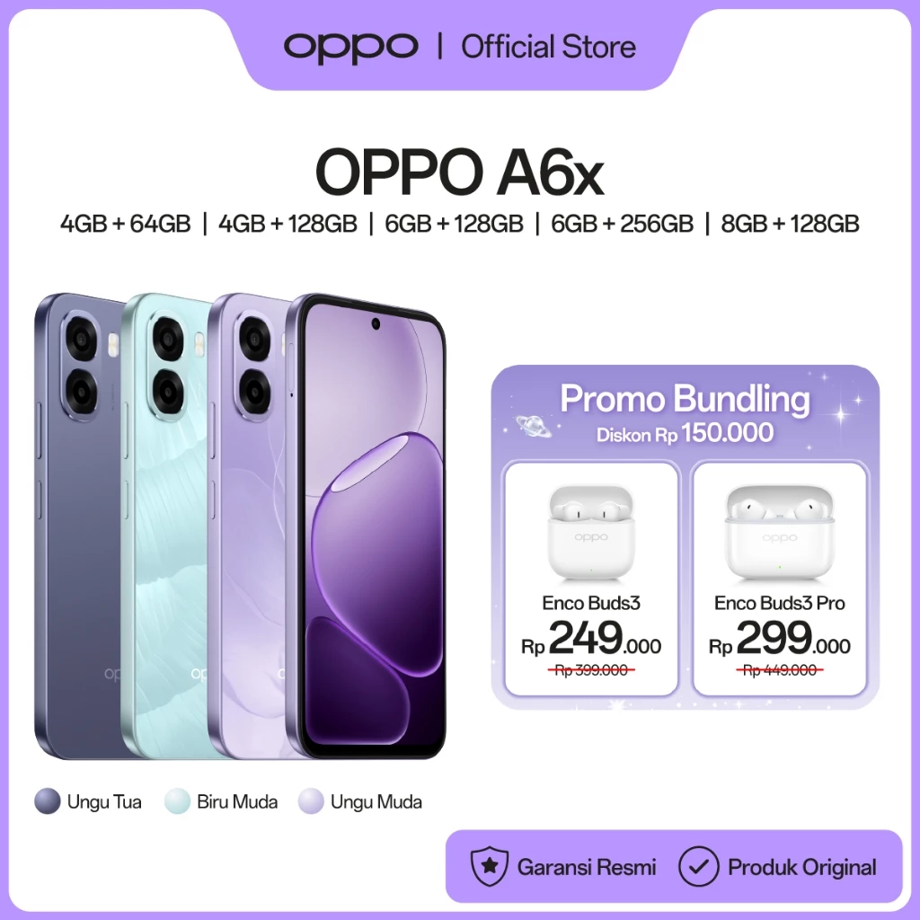 OPPO A6x 4GB/6GB+64GB/128GB/256GB & 8GB+128GB  [IP64 Water & Dust Resistance, 6500mAh Large Battery, Snapdragon 685, 120Hz Fast Responsive Screen]