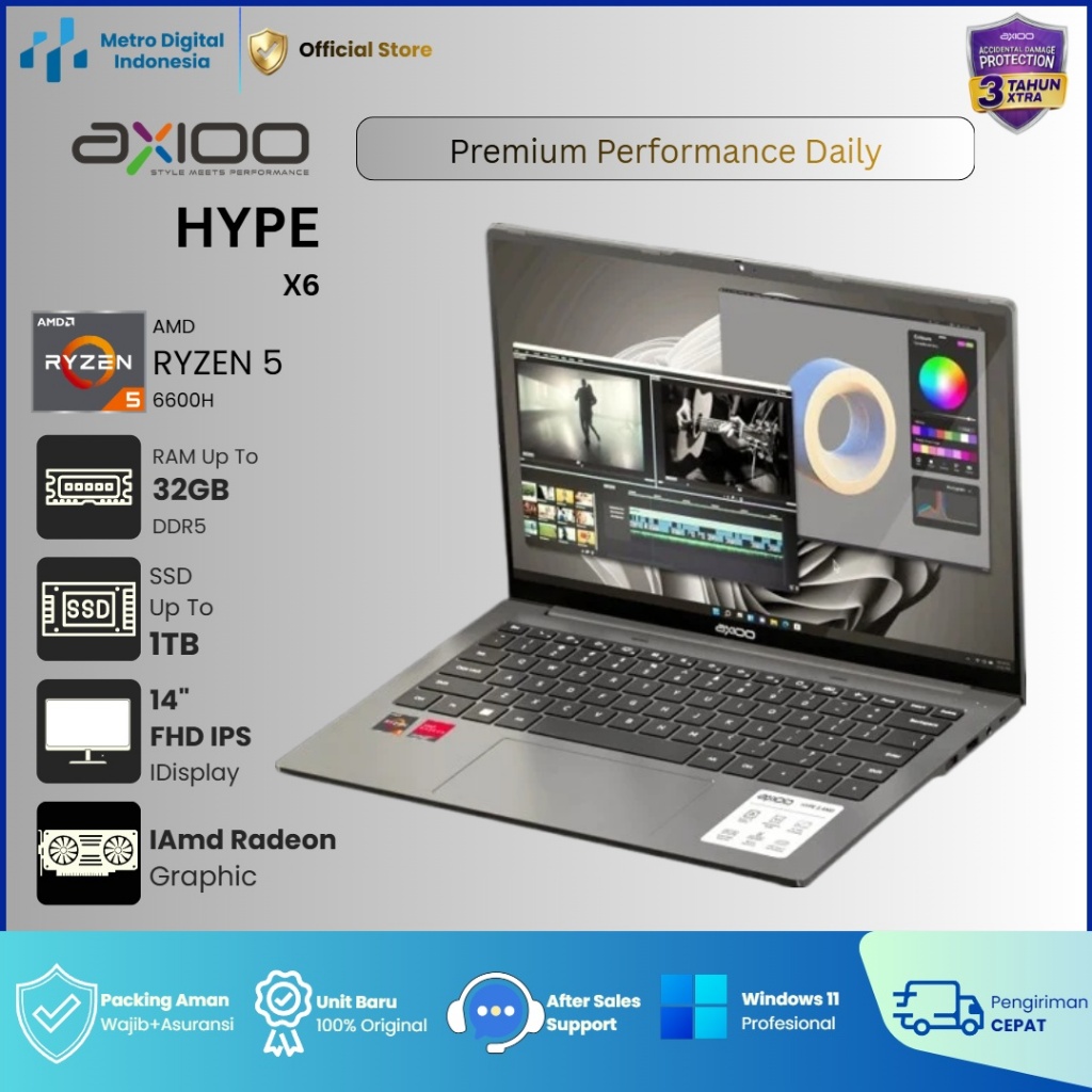Jual AXIOO Hype 5 X6 AMD Ryzen 5 6600H Radeon 660M RAM32GB SSD1TB 14 ...