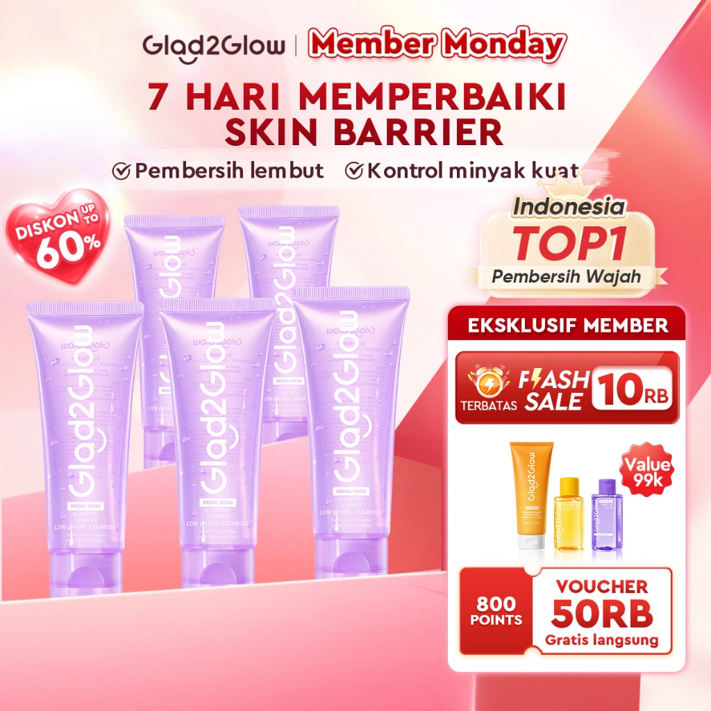 [BUY 100ml Save 30%]Glad2Glow Blueberry Ceramide Low pH Gel Cleanser Gentle skin Facial Wash oil control skincare  pembersih wajah sabun cuci muka face wash micellar water g2glow official store