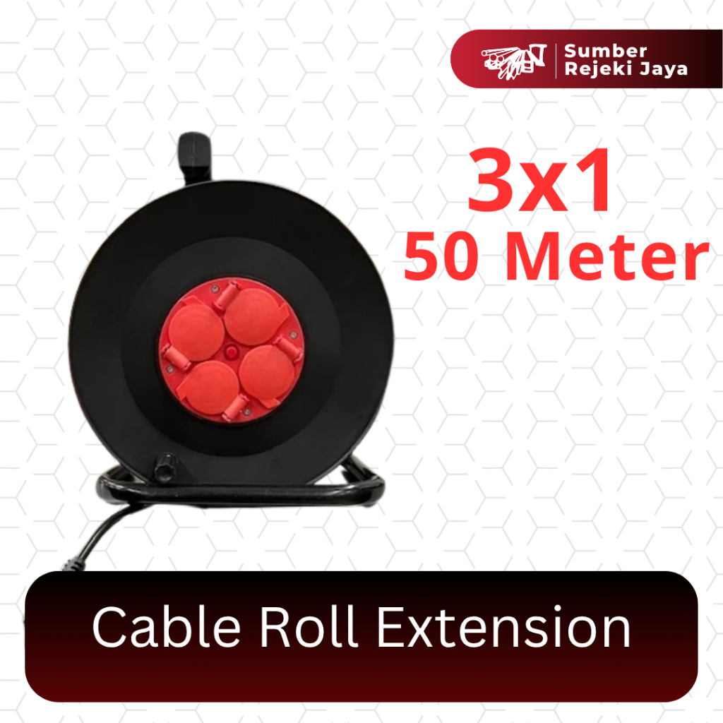 Cable Roll Extension 3x1 Panjang 50 meter | Kabel Roll Industri Heavy Duty Gulung Box merk JW