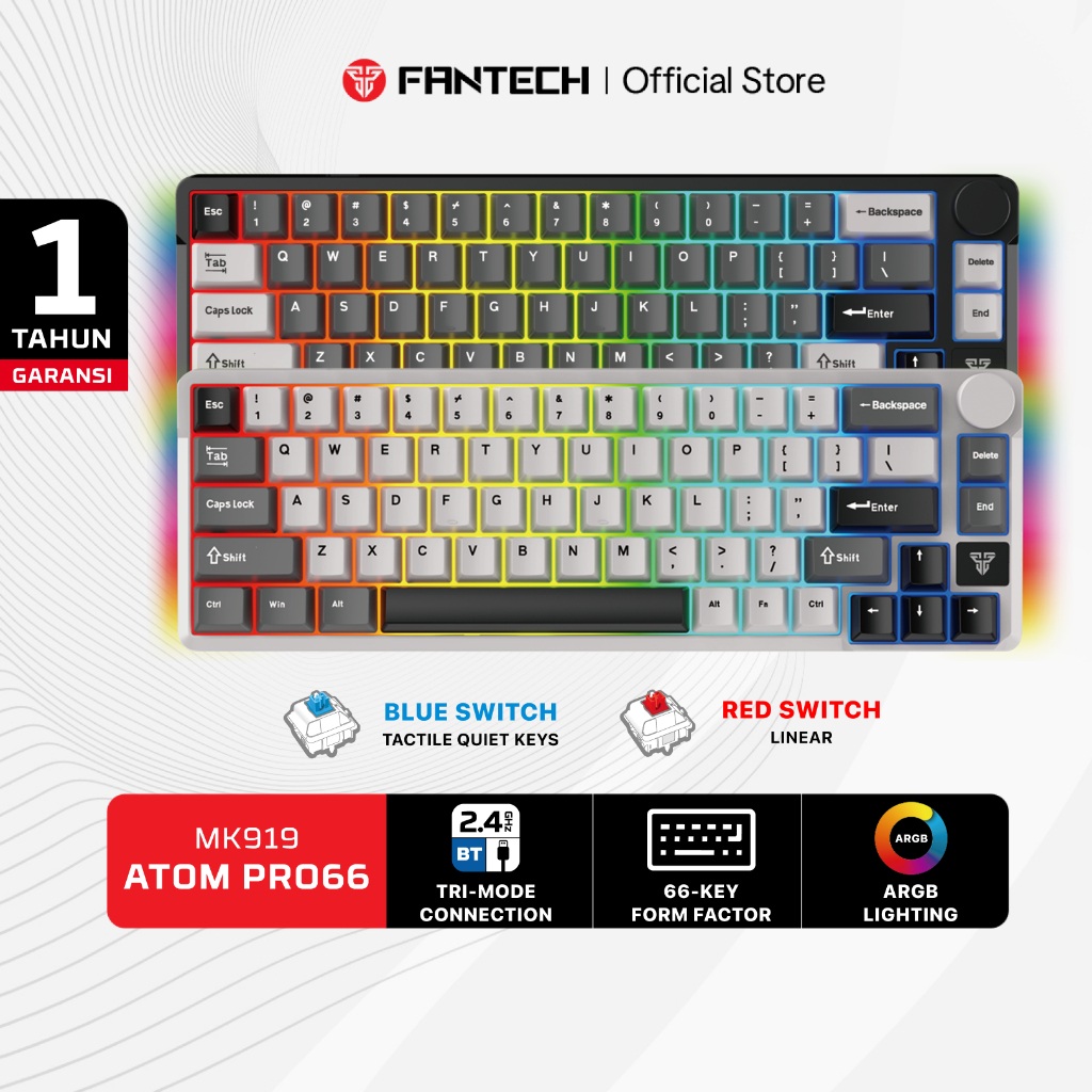 Jual Fantech ATOM PRO 66 Layout 65% Cherry Profile Wireless Keyboard ...
