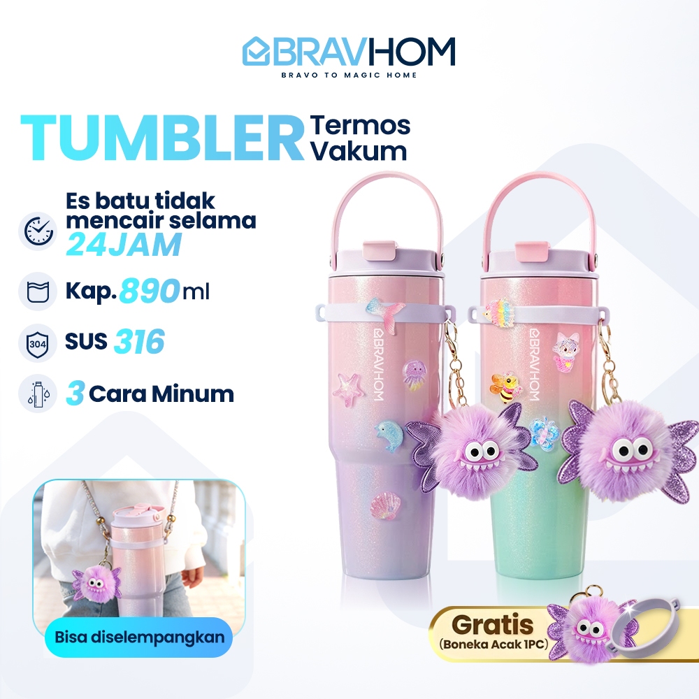 BRAVHOM Tumbler Stainless 890ml Besar Tumbler Tahan Panas Dingin 24 Jam Outdoor BT06
