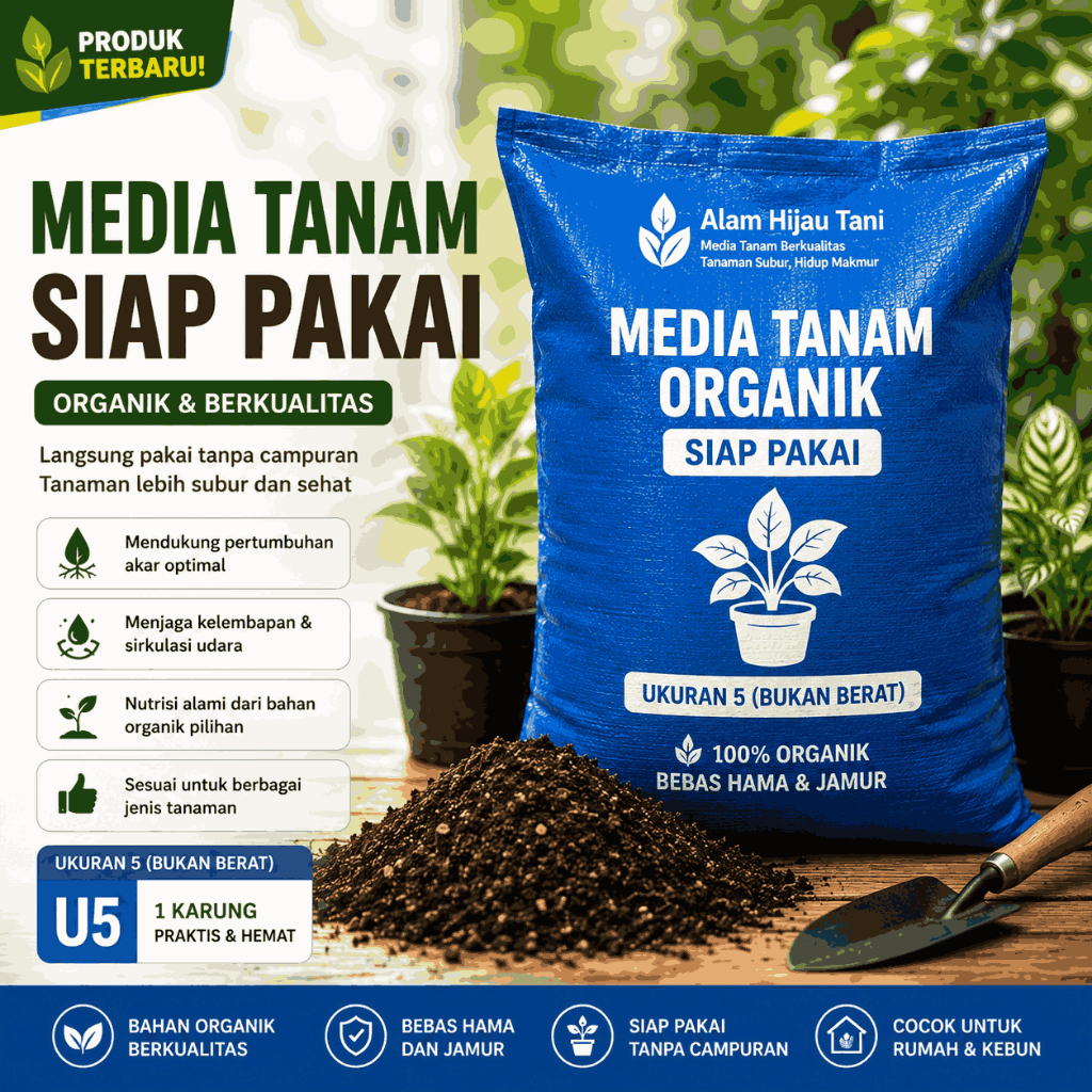 Media Tanam Siap Pakai Organik U5 1 Karung AHT – Gembur & Subur untuk Tanaman Hias, Sayur, Buah