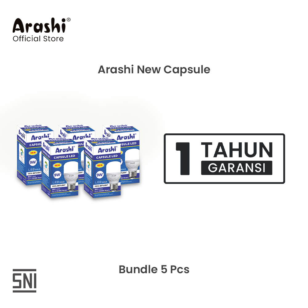 Arashi Lampu Bohlam LED New Capsule 9W Cahaya Putih Paket isi 5pcs