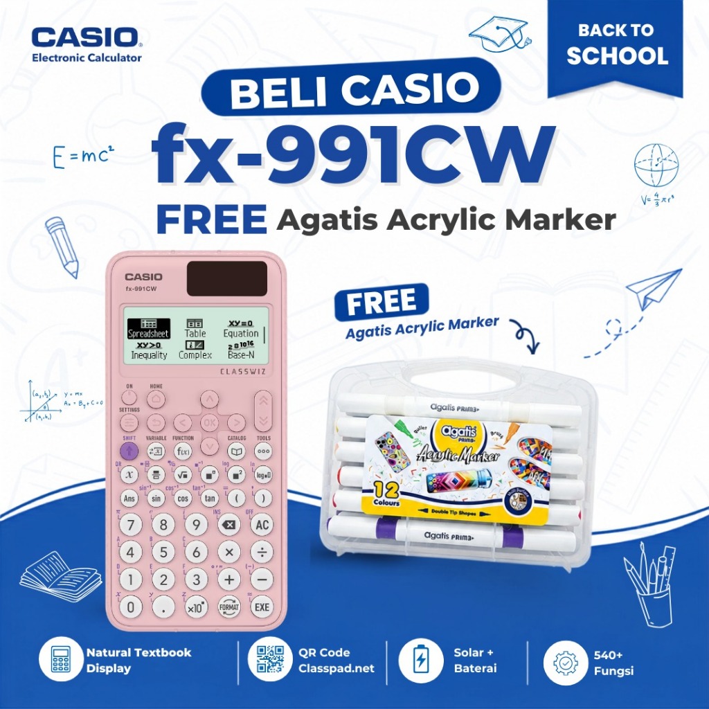 Casio ClassWiz Model Scientific Calculator FX-991CW Kalkulator SMA SMK Kuliah Teknik MIPA Matrix Integral Statistik Spreadsheet Tabel Numerik (3)