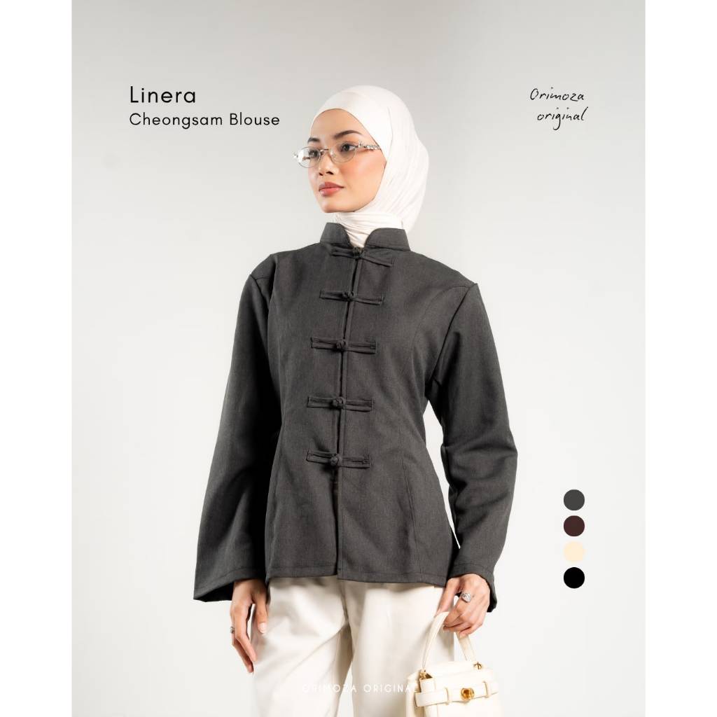 Orimoza Linera Cheongsam Button Blouse Wanita Semiwool