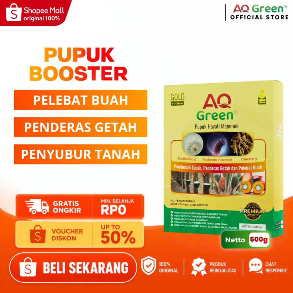 AQ Green Gold Pupuk Organik Hayati Majemuk 500 Gram Tanaman Buah Batang Keras Berbagai Jenis Buah