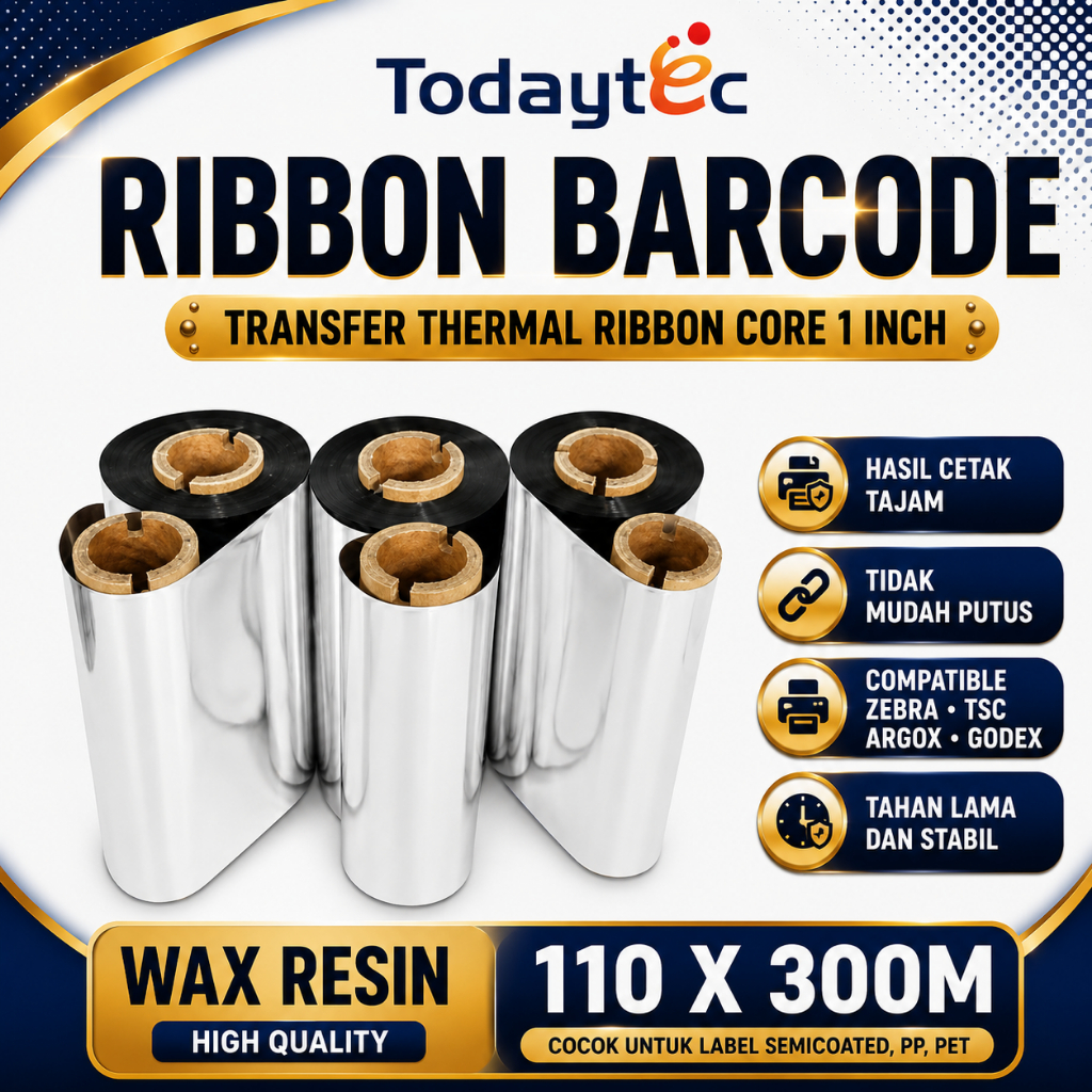 Jual Ribbon Barcode Premium Wax 110mm X 300m | Todaytec Thermal Ribbon ...