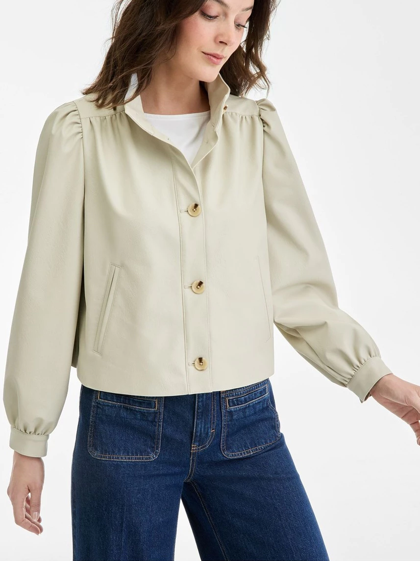 Jaket Crop Bahan Kulit Sintetis ONT Cropped Faux Leather Jacket - 2784