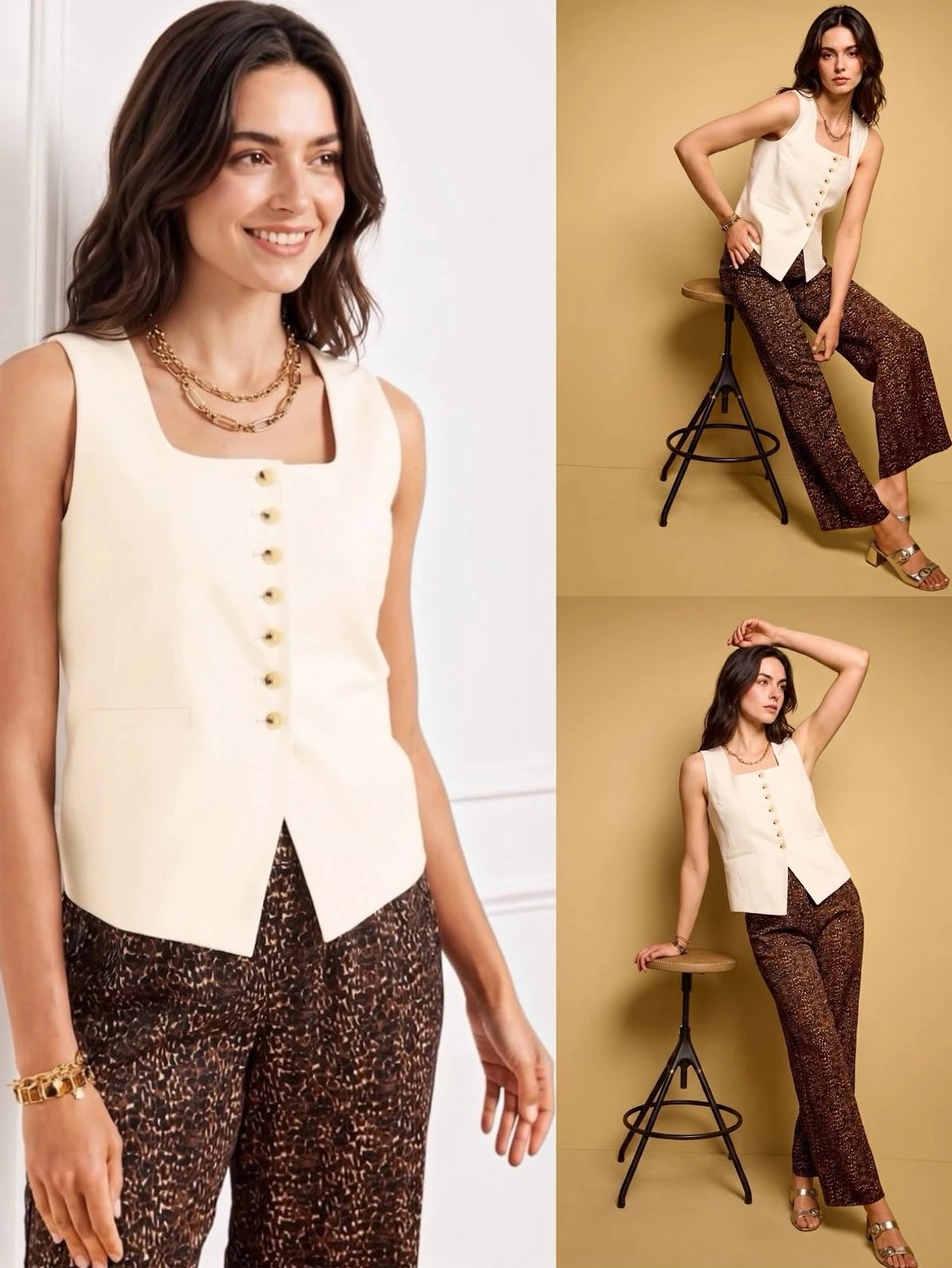 Rompi Wanita TLB Women's Square-Neck Textured Cotton Vest - 2927