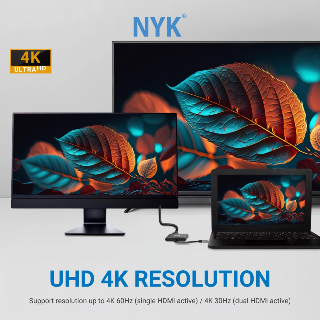 NYK Converter 2 HDMI in 1 USB 3.0 Type C to HDMI 4K 60hz 30hz HUB Dual Port HDMI F3 COD HUB bergaransi Docking Station Data transfer Mobile phone macb (3)