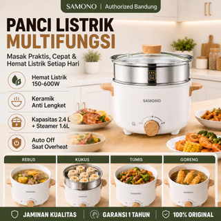 SAMONO Panci Listrik Multifungsi 2L Low Watt Fry Pan Elektrik Teflon Keramik Anti Lengket Goreng Kukus Hotpot Stainless Serbaguna Garansi SW-DG01S