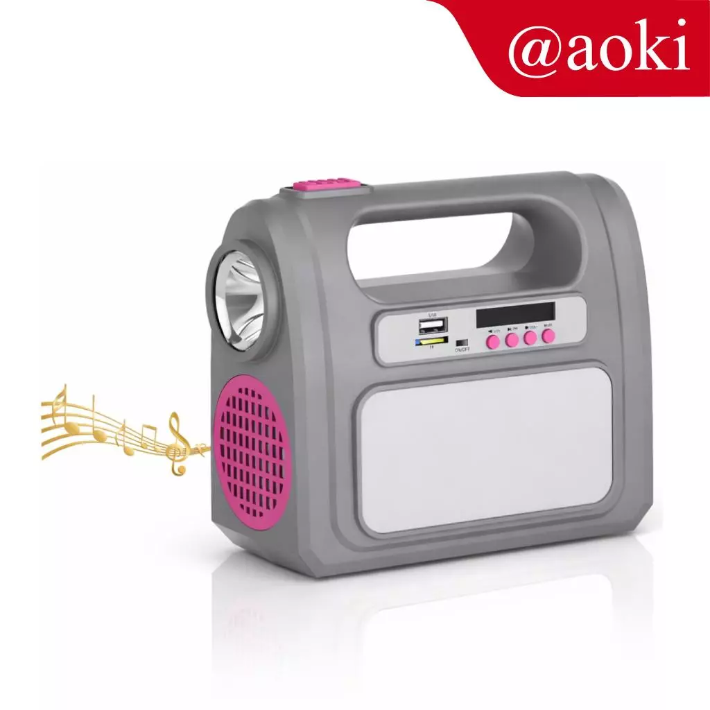 Perangkat AOKI AK-1107RL Solar Power System portabel lengkap dengan panel surya dan tiga bohlam LED