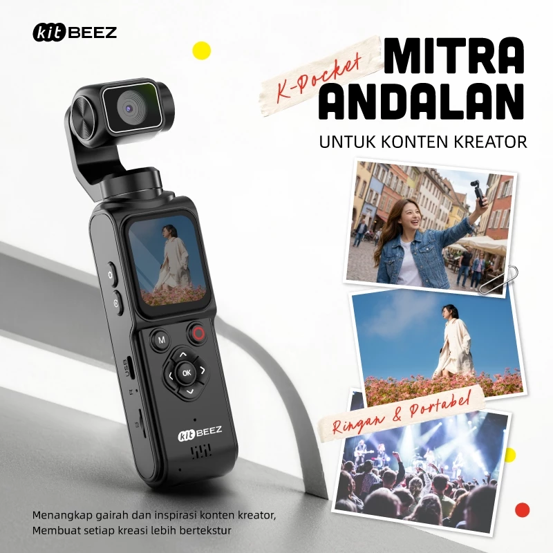 KiTBEEZ K-POCKET kamera mini dengan layar 1.72 inci dan sistem pelacakan wajah AI