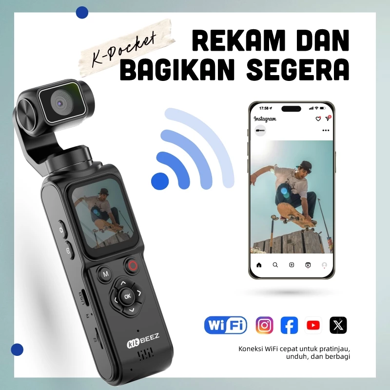 KiTBEEZ K-POCKET kamera mini dengan layar 1.72 inci dan sistem pelacakan wajah AI