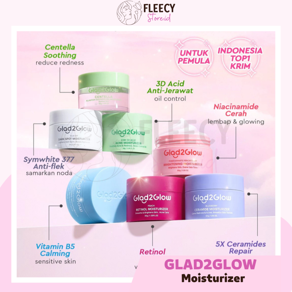 GLAD2GLOW Moisturizer Pomegranate / Blueberry / Centella Soothing Gel / Kiwi 3D Acid Acne / Tremella Vita B5 / Yuja 377 Dark Spot / Peach Retinol / Perfect Vita C / PDRN