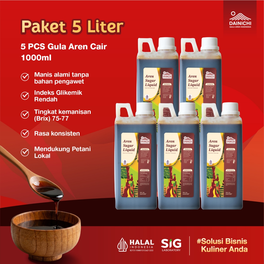 Jual Dainichi Gula Aren Indonesia - Paket 5 Liter Gula Aren Liquid 1 L ...