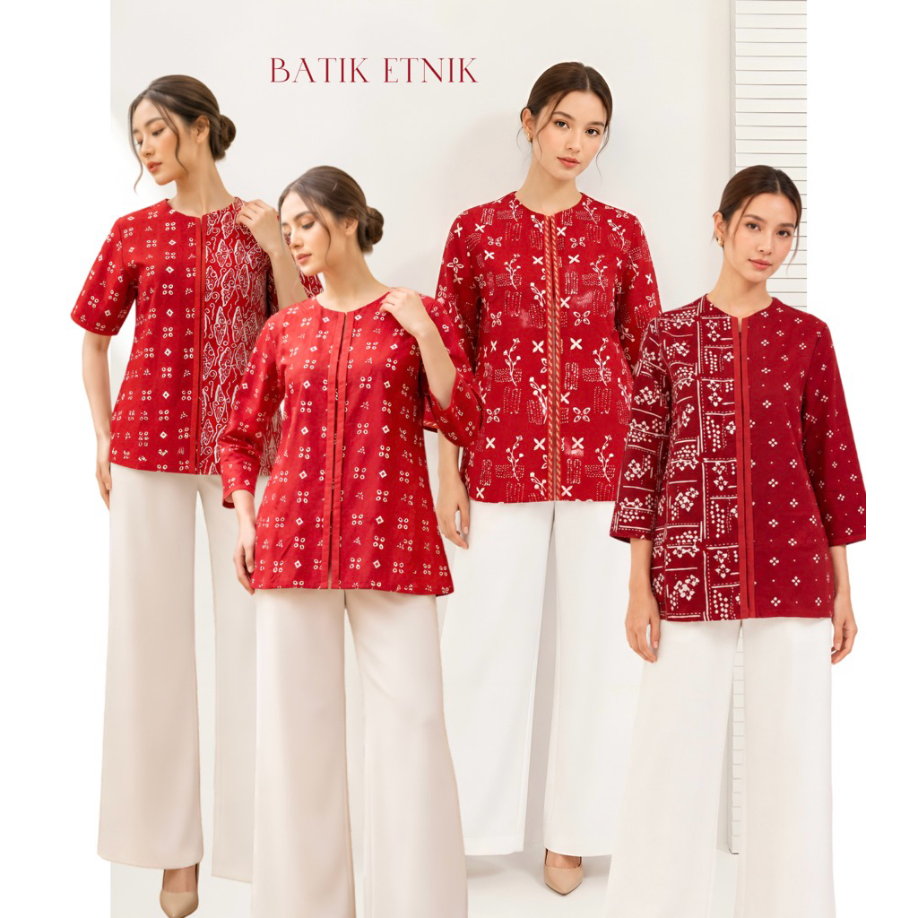 Atasan Batik Blouse batik Katun Furing Trikot Batik merah edisi merah Anika Blouse