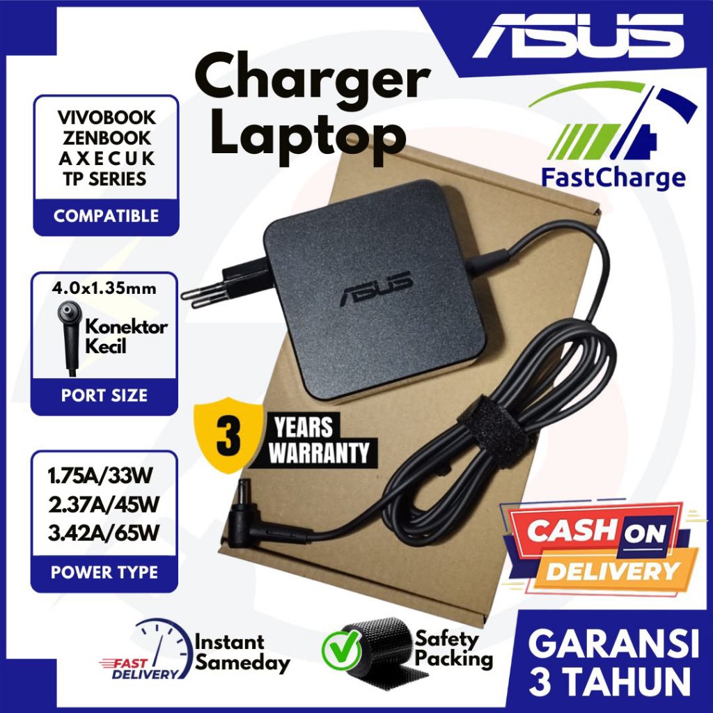 [GARANSI 3 TH] Charger Laptop Asus Small Plug Pin Bulat X200CA X453M X441 A442U A456U A412 A409 A509 A516 A407 E410M E410MA 1.75A 33W 2.37A 45W 3.42A 65W