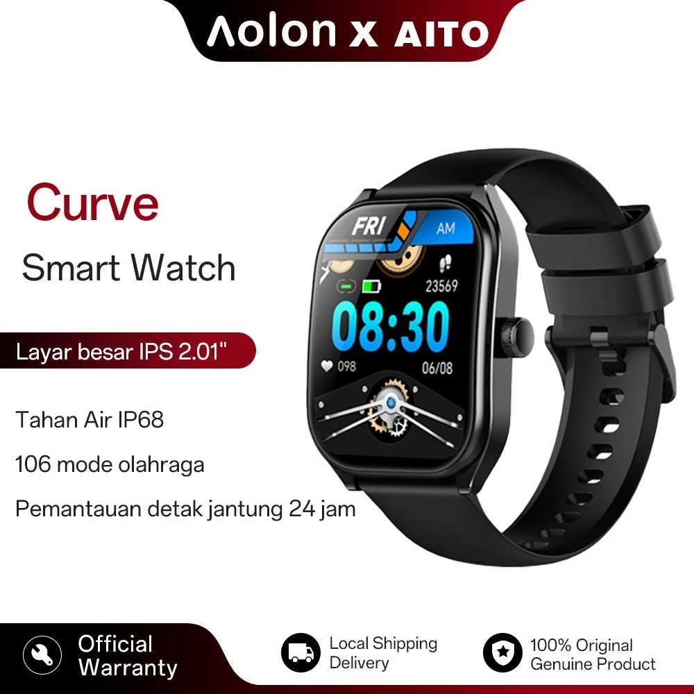 [Hot Sale] Aolon Curve Smartwatch Tahan Air IP68 Bluetooth Call 2.01 Inch Curved Screen Sport Running Fitness Tracker Health Monitoring Custom Wallpaper Smartwatch  Wanita Pria Original