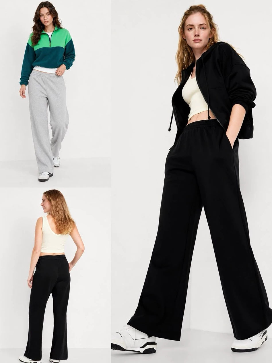 Celana Panjang Kulot Wanita Bahan Fleece OLN High-Waisted Wide-Leg Sweatpants - 3141