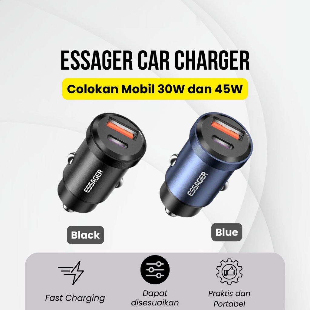 ESSAGER Car Charger Colokan Mobil 30W Fast Charging Praktis dan Portabel