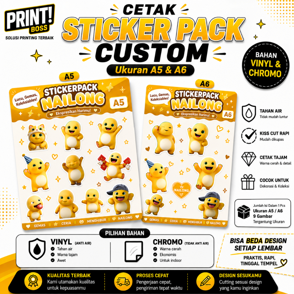 Jual Cetak Stiker Sheet Pack Murah Custom A5/A6 Kiss Cut Cetak Sticker ...