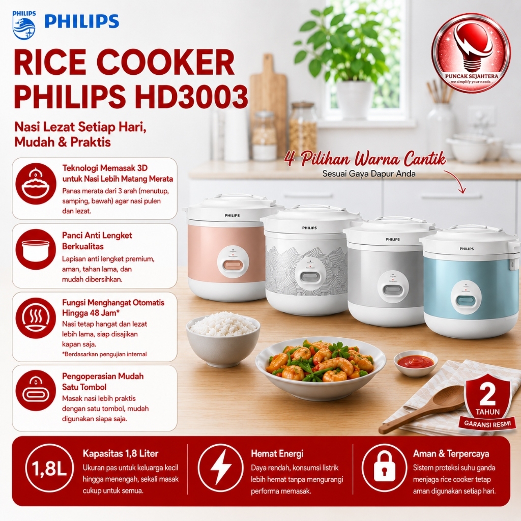 Rice Cooker Philips Hd-3003 ( Hd3003 ) 1,8 liter
