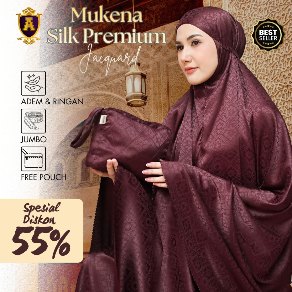 AQILA - Mukena Dewasa Silk Jacquard Premium Resleting Dagu 2in1 Free Pouch Traveling Exclusive