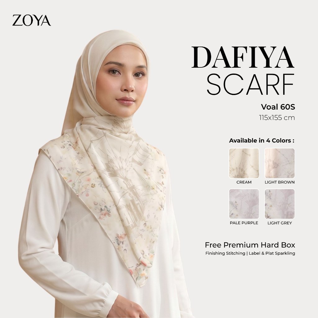 Zoya - Dafiya Print Scarf - Kerudung Hijab Segi Empat Motif Premium - Box